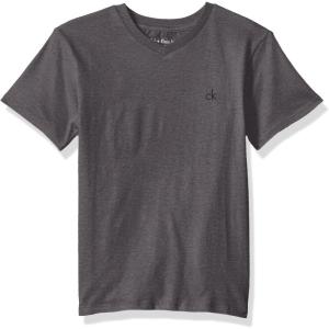 imageCalvin Klein Boys Short Sleeve Solid VNeck TShirt Soft Comfortable Relaxed FitCharcoal Ht
