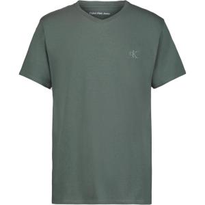 imageCalvin Klein Boys Short Sleeve Solid VNeck TShirt Soft Comfortable Relaxed FitIcy Pine