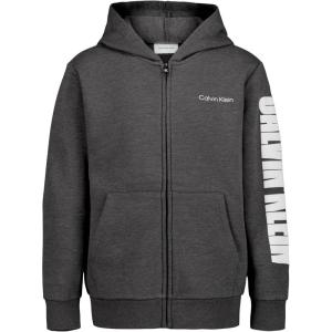 imageCalvin Klein boys Long Sleeve Full Zip Fleece HoodieImpact Charcoal Heather