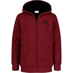 imageCalvin Klein boys Long Sleeve Full Zip Fleece HoodieSherpalined Red Dahlia