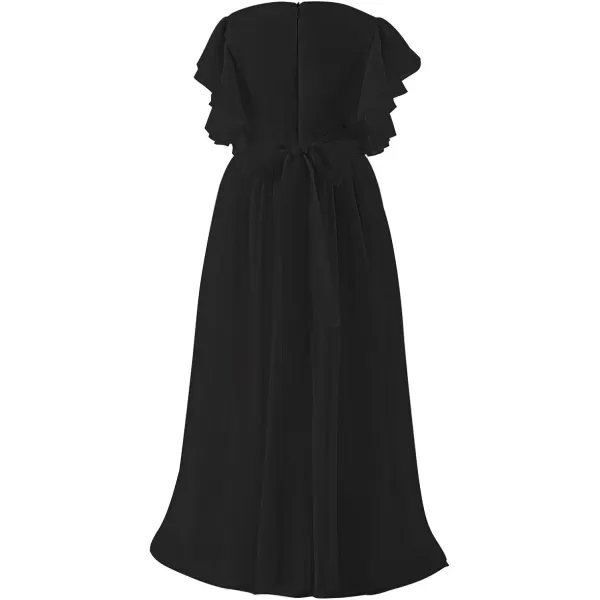 Abaowedding Fancy Chiffon Flower Girl Dresses Flutter Sleeves Junior Bridesmaid DressBlack