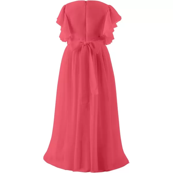 Abaowedding Fancy Chiffon Flower Girl Dresses Flutter Sleeves Junior Bridesmaid DressCoral