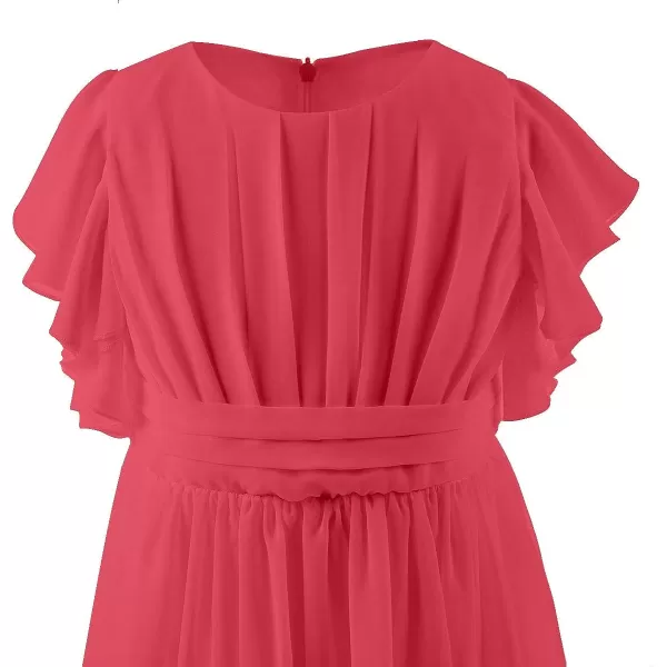 Abaowedding Fancy Chiffon Flower Girl Dresses Flutter Sleeves Junior Bridesmaid DressCoral