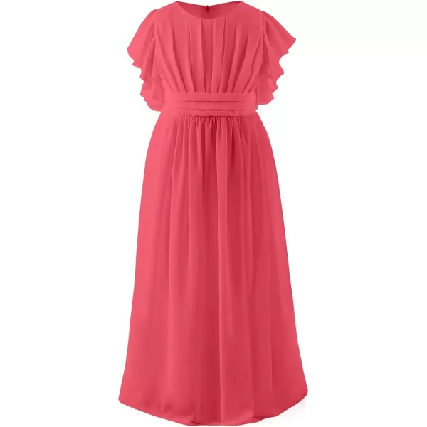 Abaowedding Fancy Chiffon Flower Girl Dresses Flutter Sleeves Junior Bridesmaid DressCoral