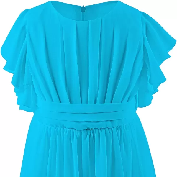 Abaowedding Fancy Chiffon Flower Girl Dresses Flutter Sleeves Junior Bridesmaid DressSky Blue