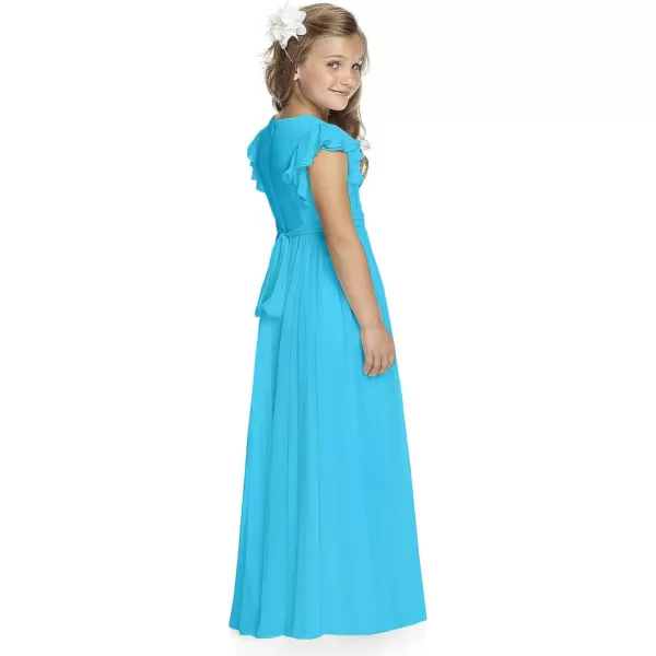 Abaowedding Fancy Chiffon Flower Girl Dresses Flutter Sleeves Junior Bridesmaid DressSky Blue