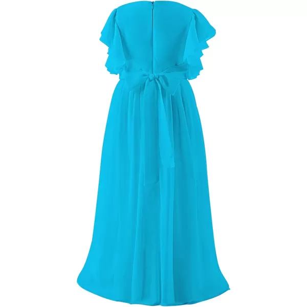 Abaowedding Fancy Chiffon Flower Girl Dresses Flutter Sleeves Junior Bridesmaid DressSky Blue