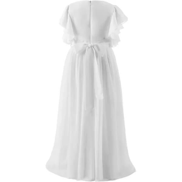 Abaowedding Fancy Chiffon Flower Girl Dresses Flutter Sleeves Junior Bridesmaid DressWhite