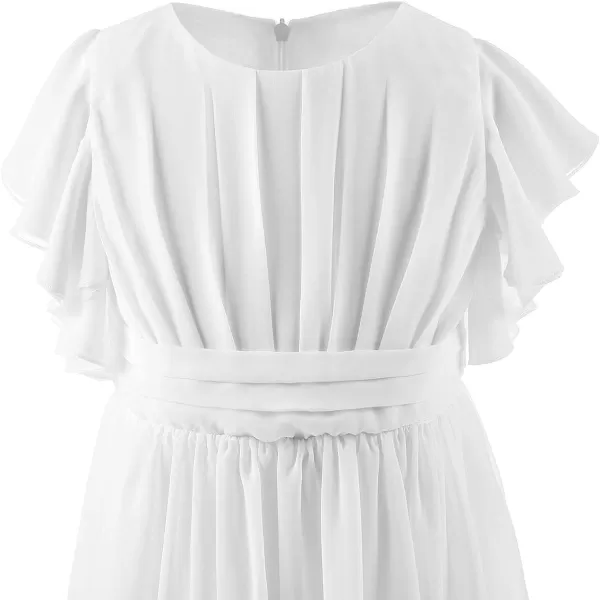 Abaowedding Fancy Chiffon Flower Girl Dresses Flutter Sleeves Junior Bridesmaid DressWhite