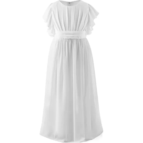 Abaowedding Fancy Chiffon Flower Girl Dresses Flutter Sleeves Junior Bridesmaid DressWhite