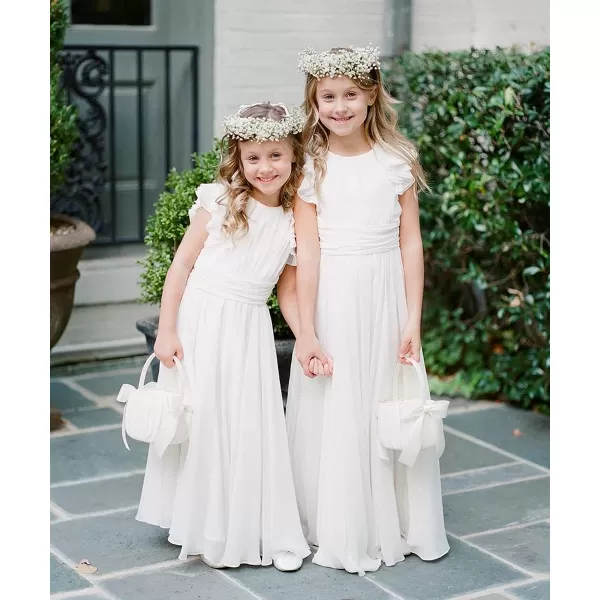 Abaowedding Fancy Chiffon Flower Girl Dresses Flutter Sleeves Junior Bridesmaid DressWhite