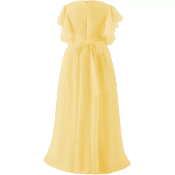 Abaowedding Fancy Chiffon Flower Girl Dresses Flutter Sleeves Junior Bridesmaid DressYellow