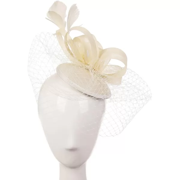 Abaowedding Feather Fascinator Cocktail Party Hair Clip Pillbox HatsA Ivory