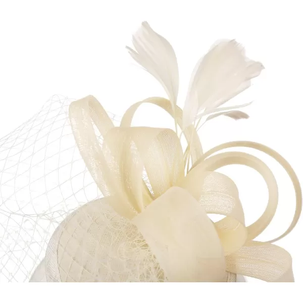 Abaowedding Feather Fascinator Cocktail Party Hair Clip Pillbox HatsA Ivory