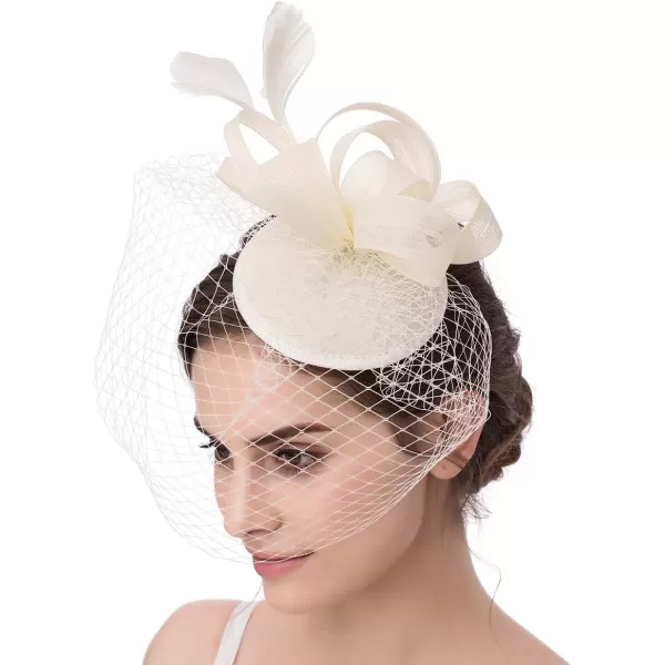 Abaowedding Feather Fascinator Cocktail Party Hair Clip Pillbox HatsA Ivory