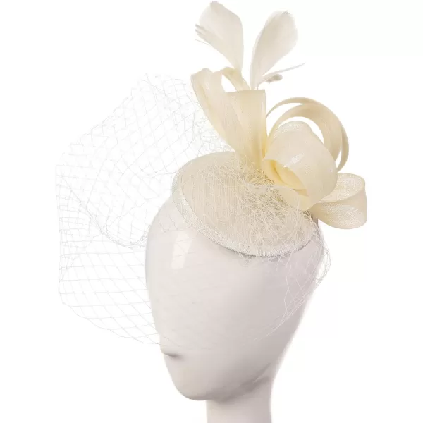 Abaowedding Feather Fascinator Cocktail Party Hair Clip Pillbox HatsA Ivory
