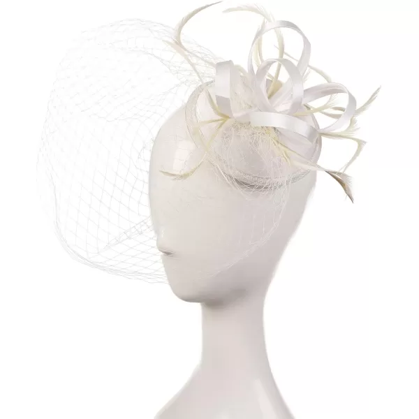 Abaowedding Feather Fascinator Cocktail Party Hair Clip Pillbox HatsB Ivory