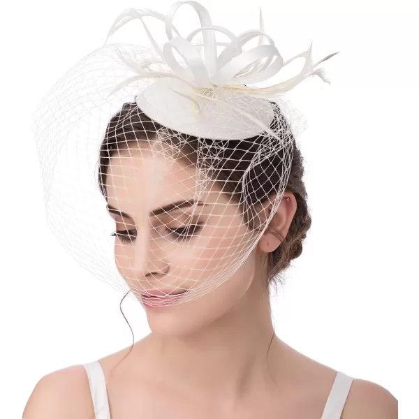 Abaowedding Feather Fascinator Cocktail Party Hair Clip Pillbox HatsB Ivory