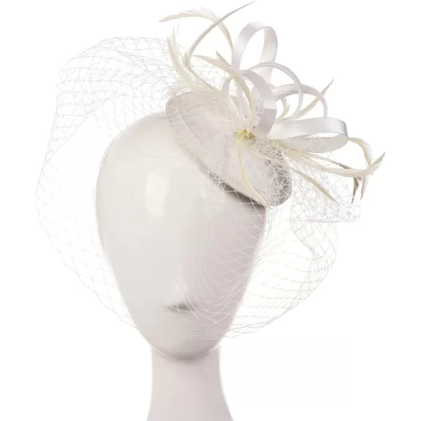 Abaowedding Feather Fascinator Cocktail Party Hair Clip Pillbox HatsB Ivory