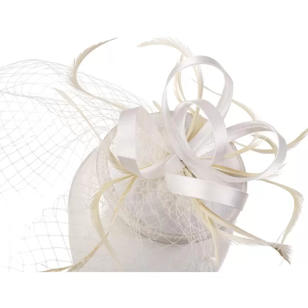 Abaowedding Feather Fascinator Cocktail Party Hair Clip Pillbox HatsB Ivory