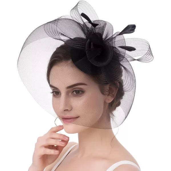 Abaowedding Feather Fascinator Cocktail Party Hair Clip Pillbox HatsBlack