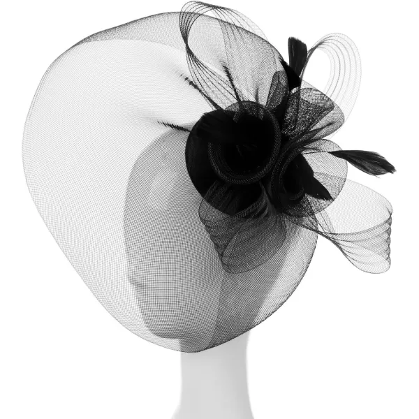 Abaowedding Feather Fascinator Cocktail Party Hair Clip Pillbox HatsBlack