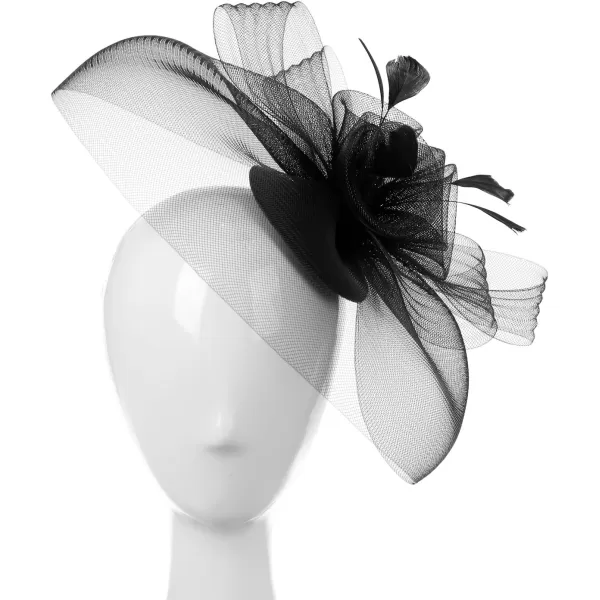 Abaowedding Feather Fascinator Cocktail Party Hair Clip Pillbox HatsBlack