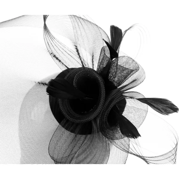 Abaowedding Feather Fascinator Cocktail Party Hair Clip Pillbox HatsBlack
