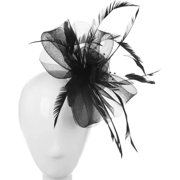 Abaowedding Feather Fascinator Cocktail Party Hair Clip Pillbox HatsC Black