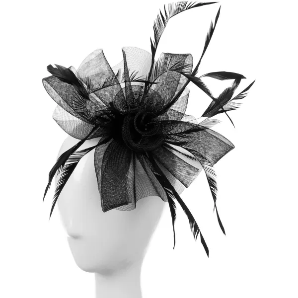 Abaowedding Feather Fascinator Cocktail Party Hair Clip Pillbox HatsC Black