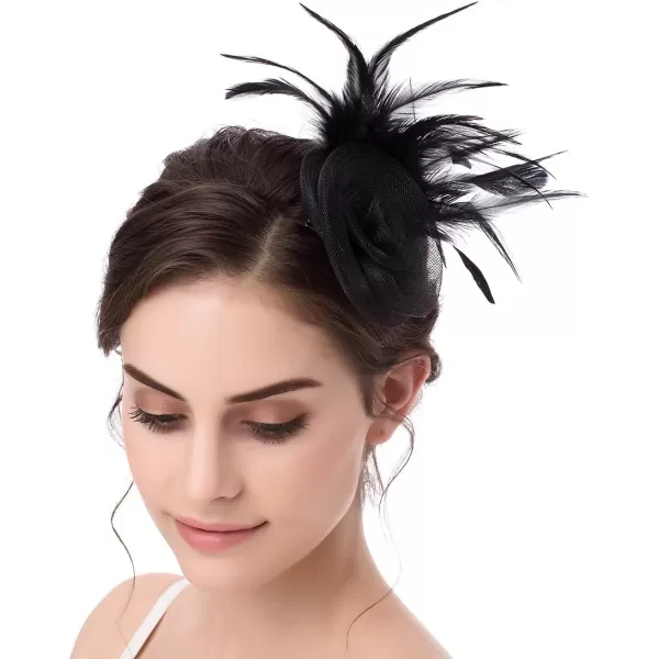 Abaowedding Feather Fascinator Cocktail Party Hair Clip Pillbox HatsD Black