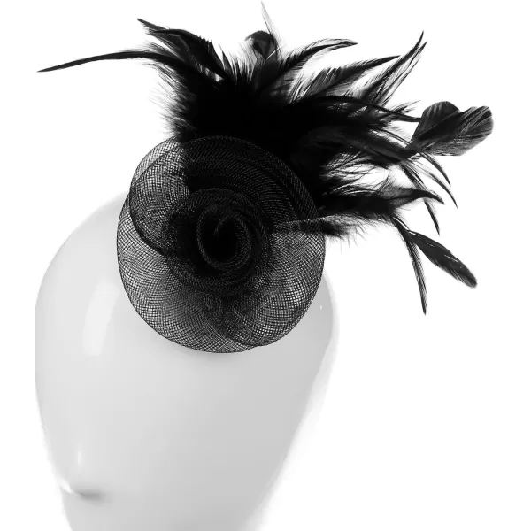Abaowedding Feather Fascinator Cocktail Party Hair Clip Pillbox HatsD Black