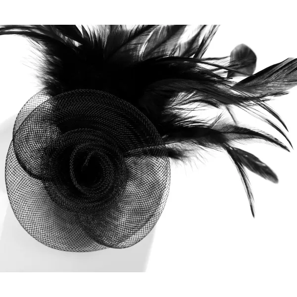 Abaowedding Feather Fascinator Cocktail Party Hair Clip Pillbox HatsD Black