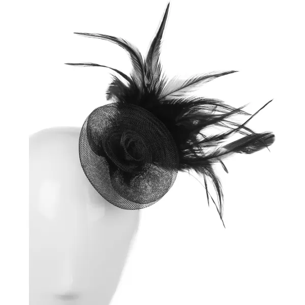 Abaowedding Feather Fascinator Cocktail Party Hair Clip Pillbox HatsD Black