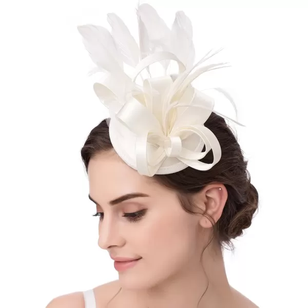 Abaowedding Feather Fascinator Cocktail Party Hair Clip Pillbox HatsIvory