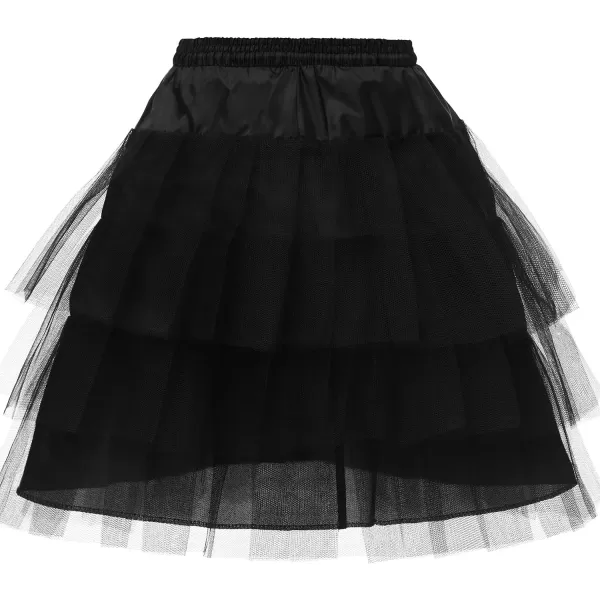 Abaowedding Flower Girls Hoopless Petticoat Slip with 3 Layers Elastic Kids Crinoline UnderskirtBlack