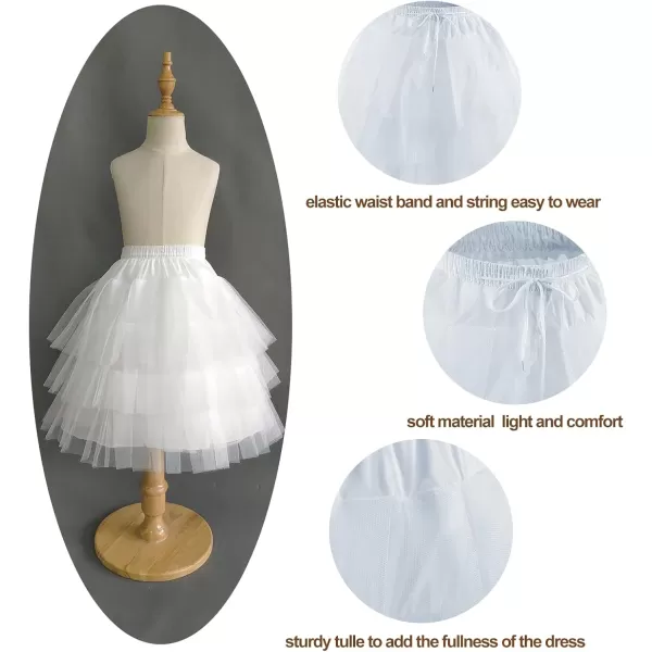 Abaowedding Flower Girls Hoopless Petticoat Slip with 3 Layers Elastic Kids Crinoline UnderskirtWhite