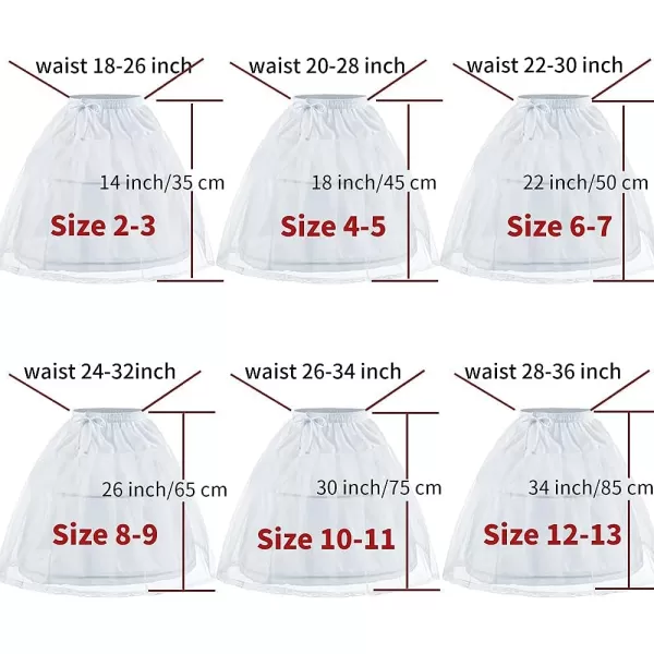 Abaowedding Flower Girls Petticoat with 2 Hoops Full Slip Elastic Childs Crinoline UnderskirtWhite