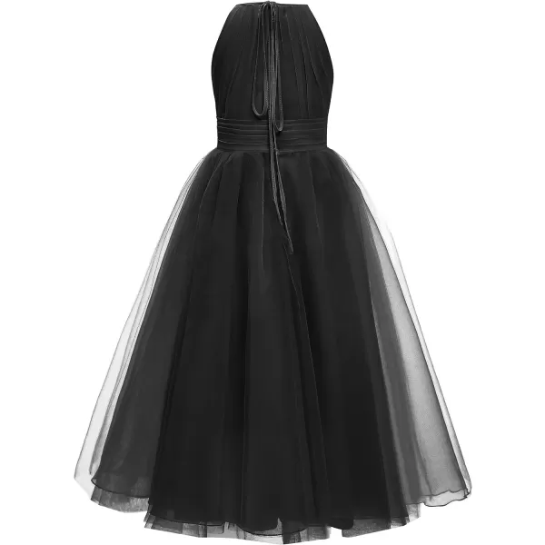 Abaowedding Flower Girls Tulle Chiffon Dresses Kids Wedding Party Pageant Ball GownsBlack