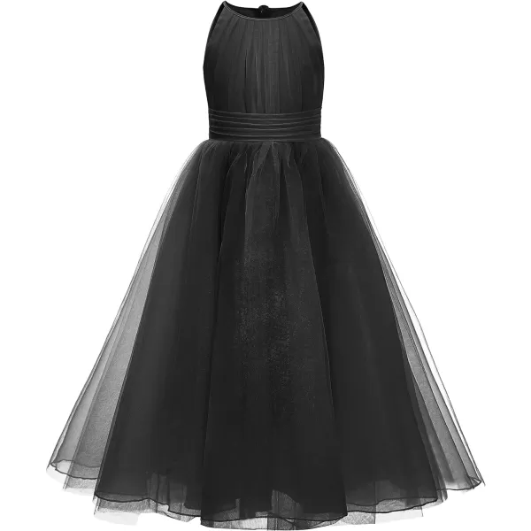 Abaowedding Flower Girls Tulle Chiffon Dresses Kids Wedding Party Pageant Ball GownsBlack