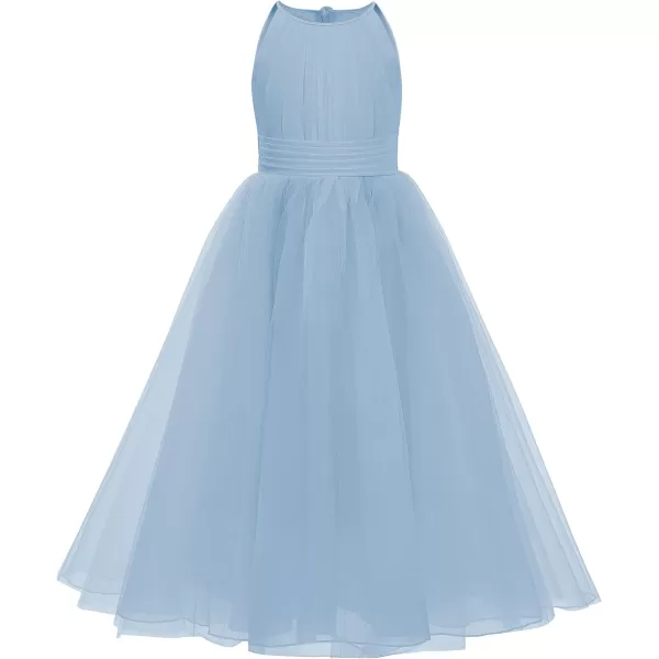 Abaowedding Flower Girls Tulle Chiffon Dresses Kids Wedding Party Pageant Ball GownsBlue