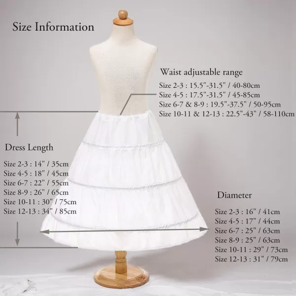 Abaowedding Girls 3 Hoops Petticoat Full Slip Flower Girl Crinoline SkirtWhite