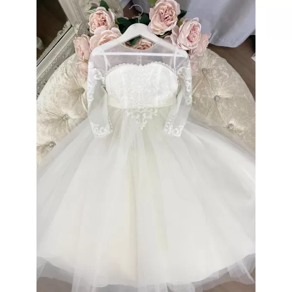 Abaowedding Lace Embroidery Sheer Long Sleeves Kids Trailing GownsAwhite