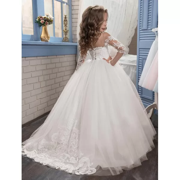 Abaowedding Lace Embroidery Sheer Long Sleeves Kids Trailing GownsIvory