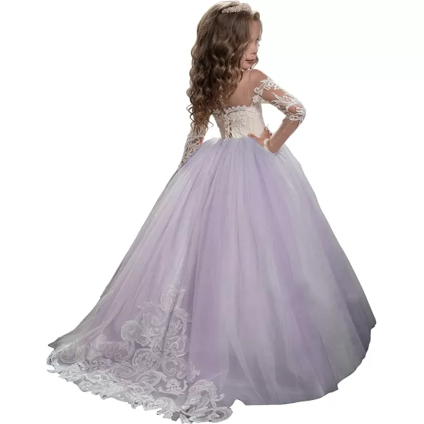 Abaowedding Lace Embroidery Sheer Long Sleeves Kids Trailing GownsLilac