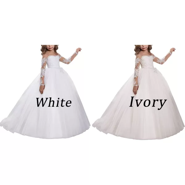 Abaowedding Lace Embroidery Sheer Long Sleeves Kids Trailing GownsWhite