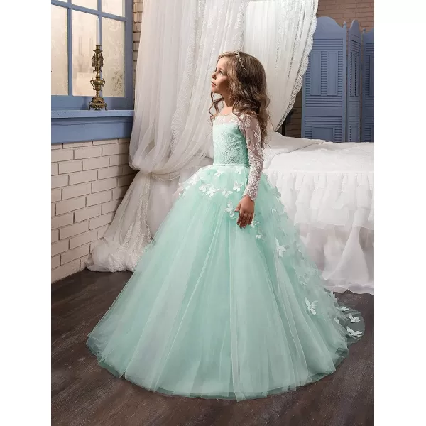 Abaowedding Lovely Flower Girl Dress Lace Long Sleeves Prom GownAqua