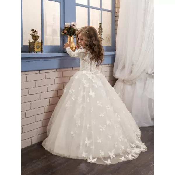 Abaowedding Lovely Flower Girl Dress Lace Long Sleeves Prom GownIvory