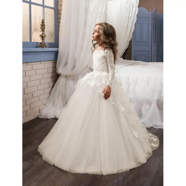 Abaowedding Lovely Flower Girl Dress Lace Long Sleeves Prom GownIvory