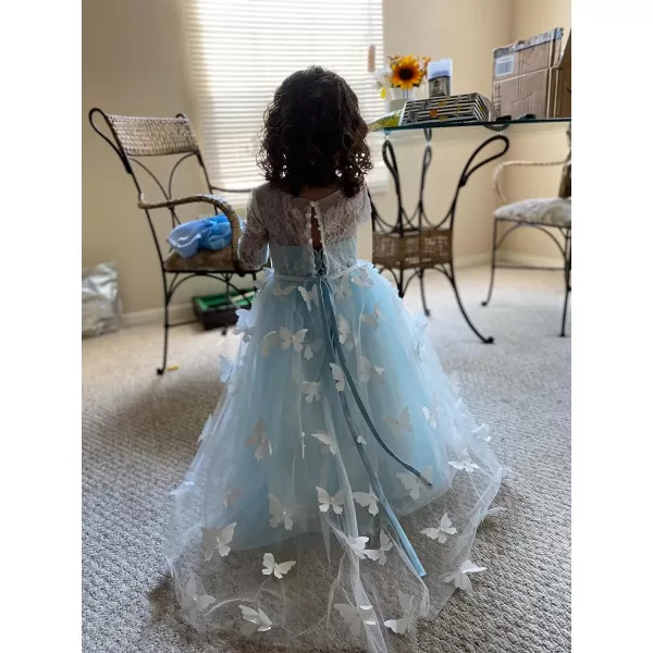 Abaowedding Lovely Flower Girl Dress Lace Long Sleeves Prom GownLight Blue